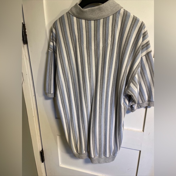 Safe Harbor Polo Shirt Mens Large Blue Golf Stretch Band SS Barcode Stripe - Picture 5 of 9